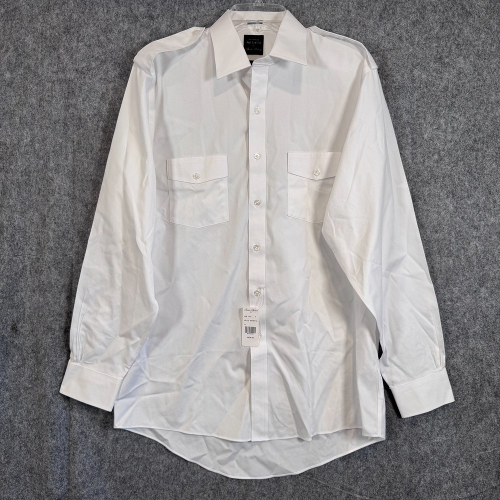 Brooks Brothers NetJets White Long Sleeve Pilot Dress Shirt Regular Fit 16 34/35